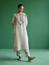 Rida Hand-Embroidered Kurta Set - Ivory