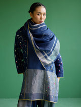 Shuri Metallic Linen Dupatta - Navy