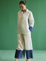 Yang Color-Blocked Metallic Linen Shirt - Ivory