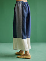 Kio Color-Blocked Linen Pant - Navy