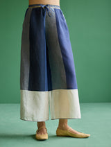 Kio Color-Blocked Linen Pant - Navy