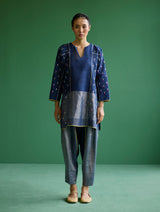 Ennya Hand-Embroidered Metallic Linen Kurta - Navy