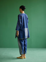 Ennya Hand-Embroidered Metallic Linen Kurta - Navy