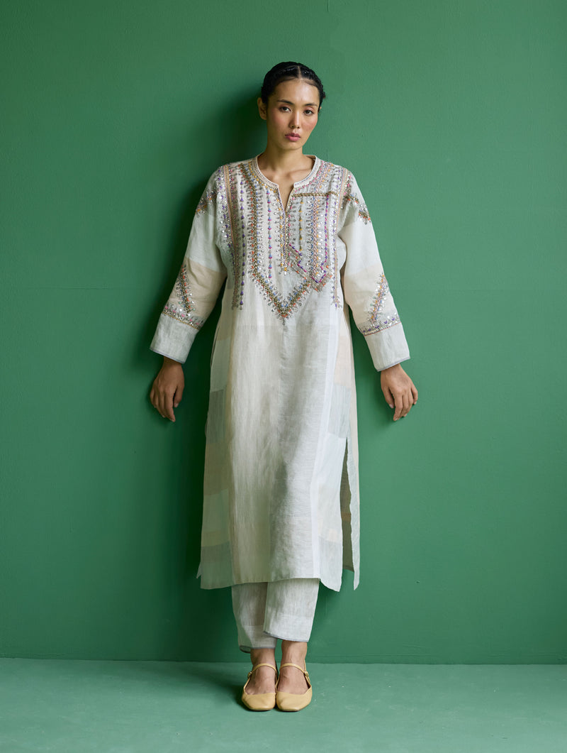 Rida Hand-Embroidered Kurta Set - Ivory