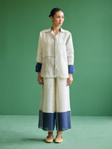 Kio Color-Blocked Linen Pant- Ivory