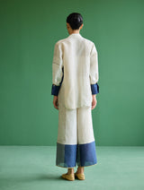 Kio Color-Blocked Linen Pant- Ivory