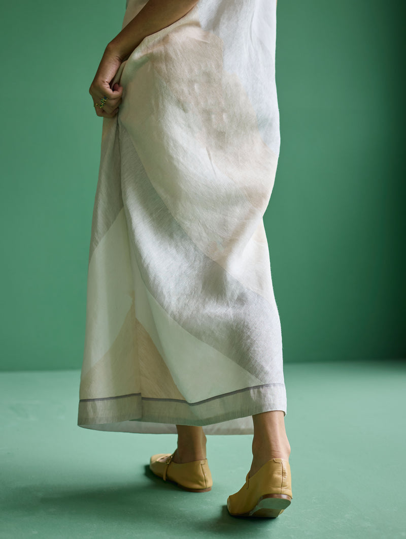 Akito Bias Linen Stripe Dress - Ivory