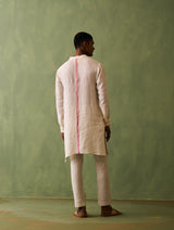 Rin Border Linen Kurta - Ivory