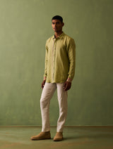 Jiro Border Linen Shirt - Fern