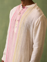 Rin Border Linen Kurta Set - Ivory