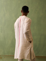 Rin Border Linen Kurta - Ivory