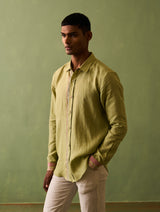 Jiro Border Linen Shirt - Fern