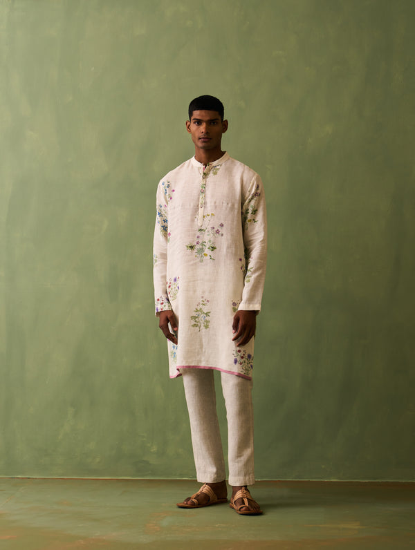 Hachi Botanical Linen Kurta - Ivory