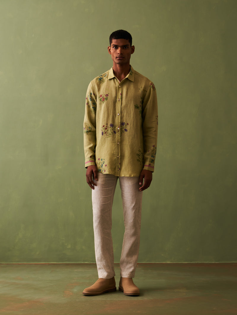 Kazu Botanical Linen Shirt - Fern