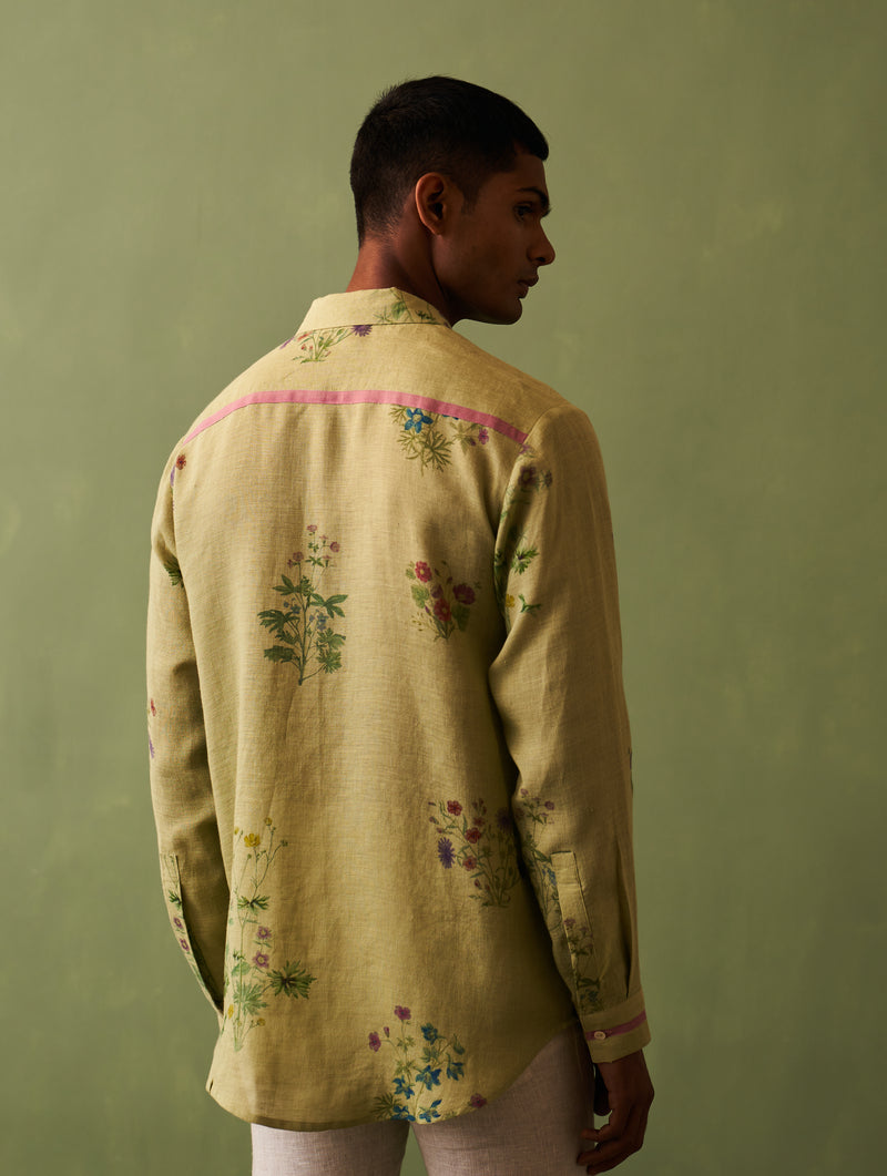 Kazu Botanical Linen Shirt - Fern