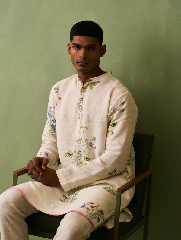 Hachi Botanical Linen Kurta - Ivory