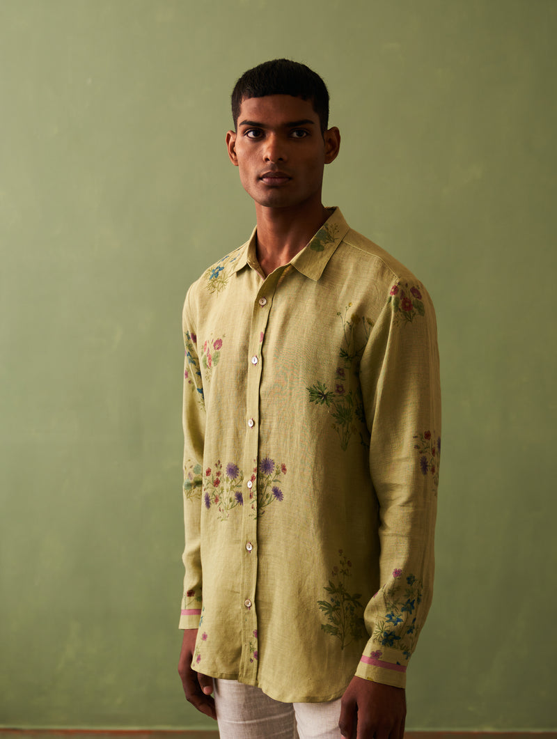 Kazu Botanical Linen Shirt - Fern