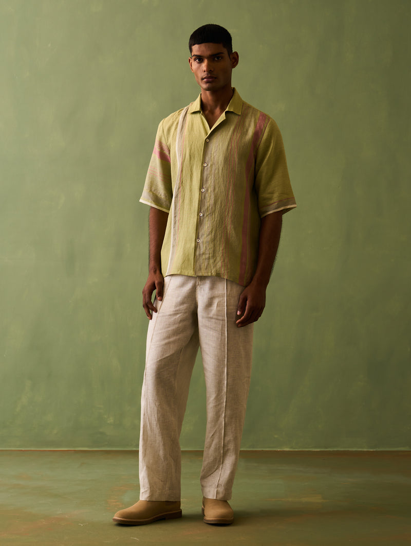 Mako Border Linen Shirt - Fern