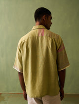 Mako Border Linen Shirt - Fern