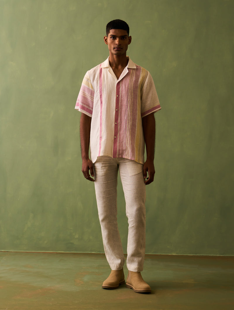 Mako Border Linen Shirt - Ivory