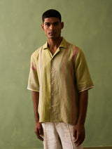 Mako Border Linen Shirt - Fern