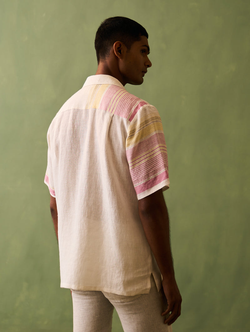 Mako Border Linen Shirt - Ivory