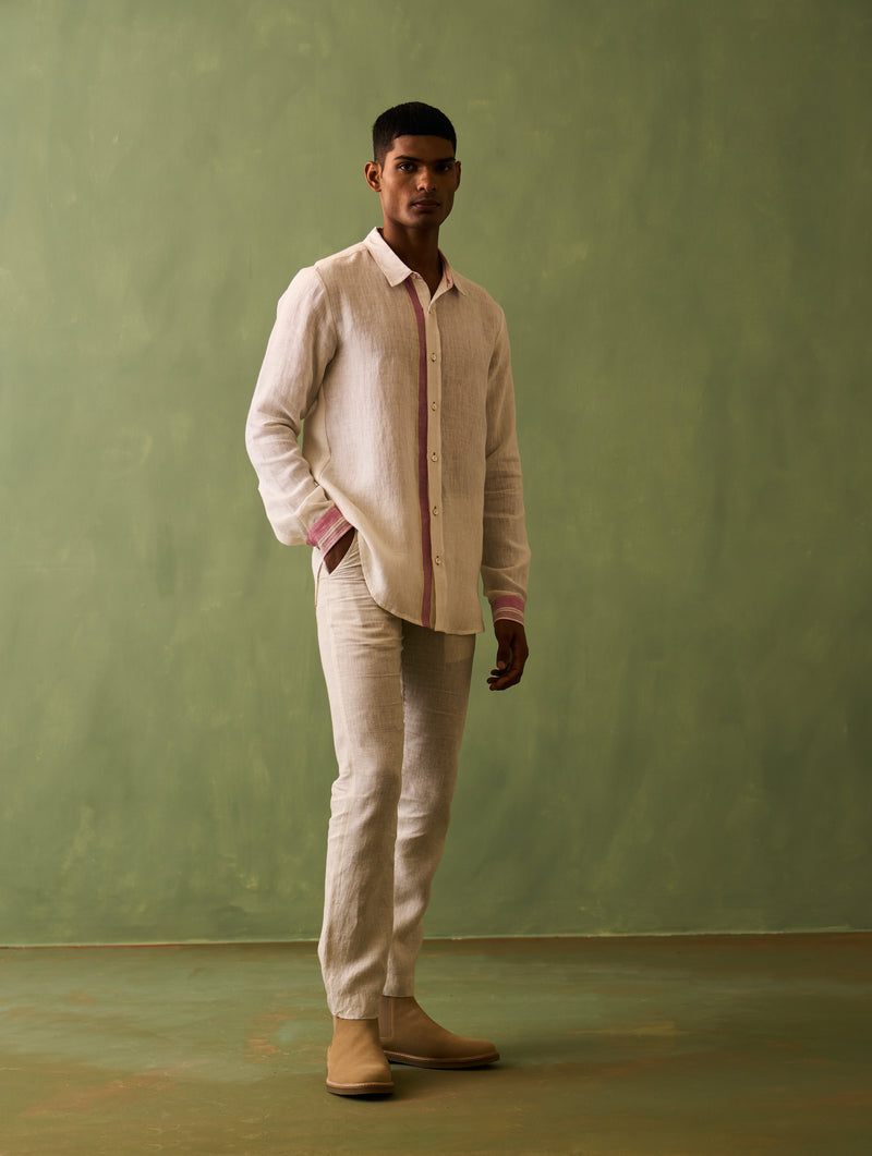 Jiro Border Linen Shirt - Ivory