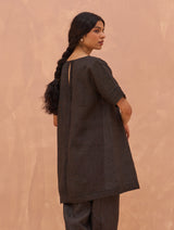 Celia Linen Tunic Top - Charcoal