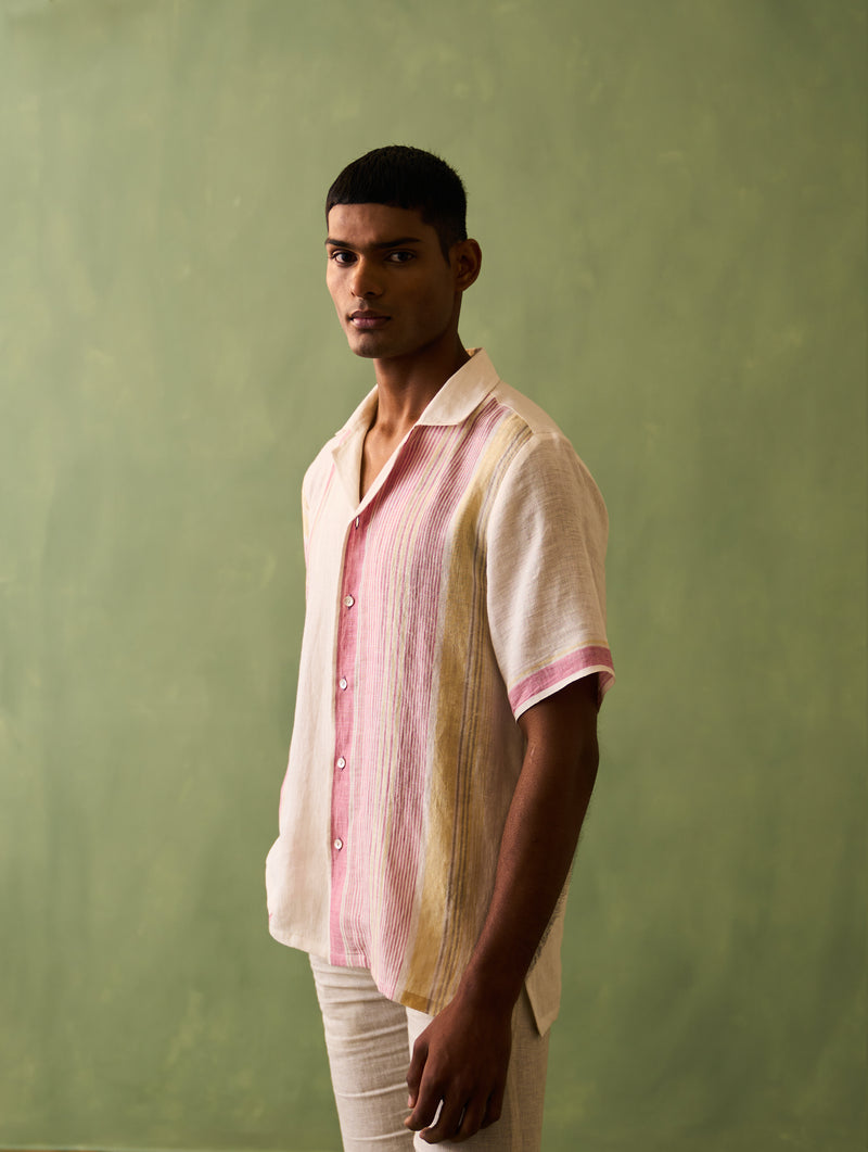 Mako Border Linen Shirt - Ivory