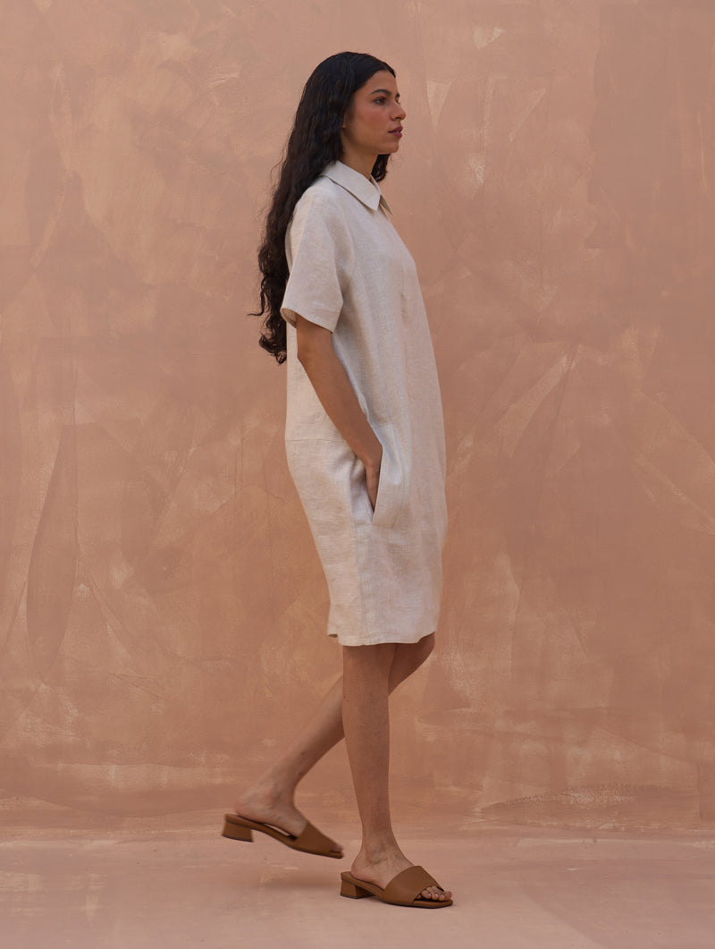 Runa Linen Shift Dress - Off White