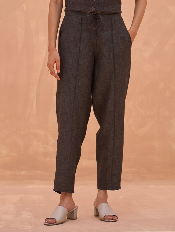 Carmen Tapered Linen Pant - Charcoal