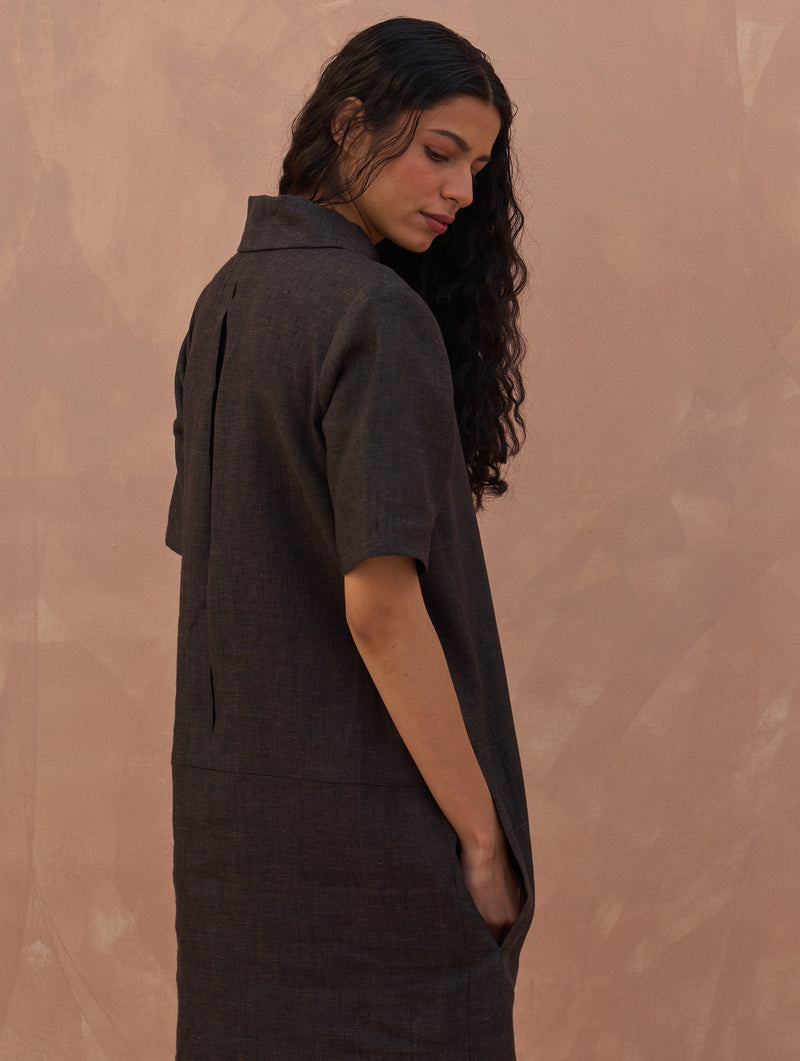 Runa Linen Shift Dress - Charcoal