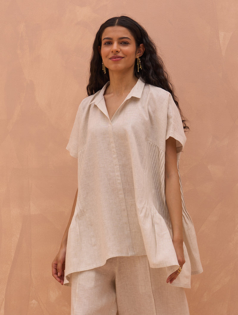 Bonnie Pleated Linen Top - Off White