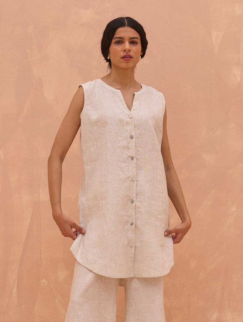 Dia Linen Sleeveless Top - Off White