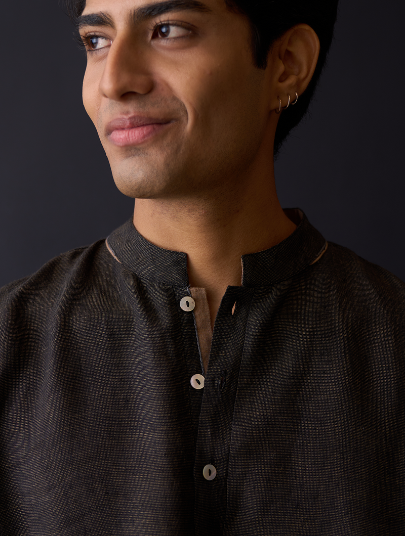 Sid Linen Kurta - Charcoal