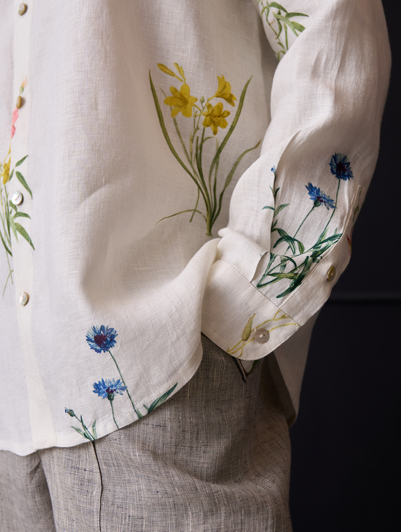 Yori Botanical Linen Shirt - Ivory