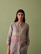 Resa Border Linen Shirt - Ash