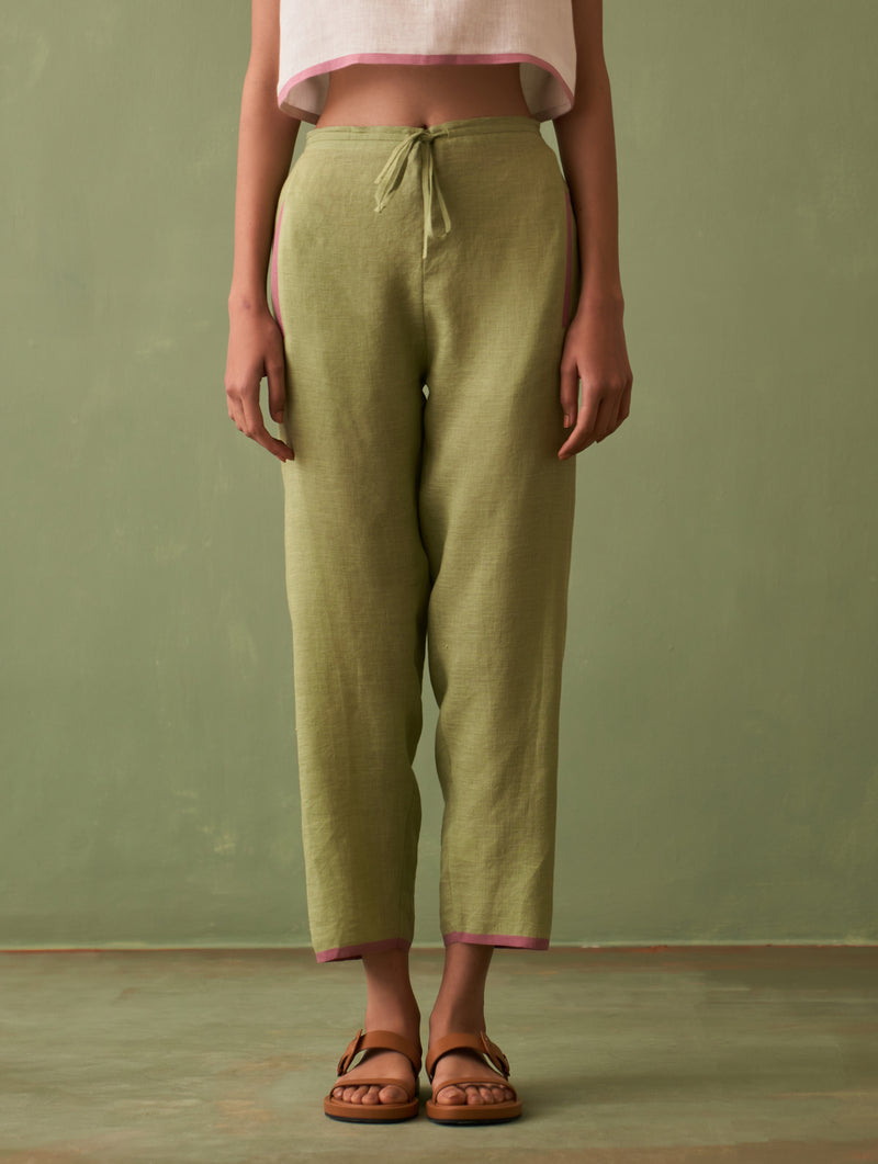 Resa Border Linen Co-ord Set - Fern