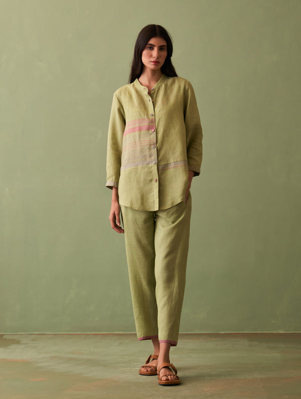 Resa Border Linen Shirt - Fern