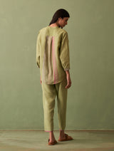 Resa Border Linen Shirt - Fern