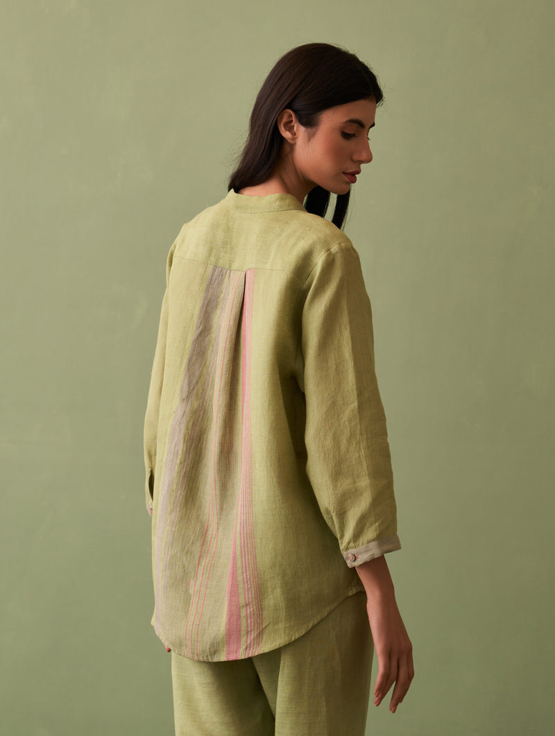 Resa Border Linen Shirt - Fern