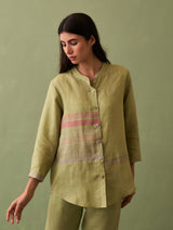 Resa Border Linen Shirt - Fern