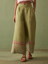 Vana Border Linen Pant- Fern