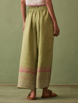 Vana Border Linen Pant- Fern