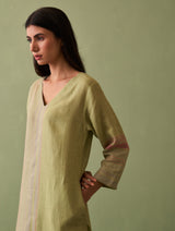 Shaza Border Linen Kurta - Fern