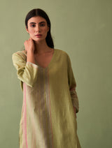 Shaza Border Linen Kurta - Fern