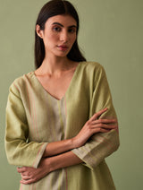 Shaza Border Linen Kurta - Fern