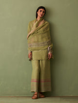 Zuri Border Linen Kurta Set - Fern