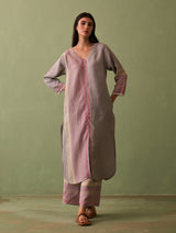 Shaza Border Linen Kurta - Ash