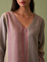 Shaza Border Linen Kurta - Ash